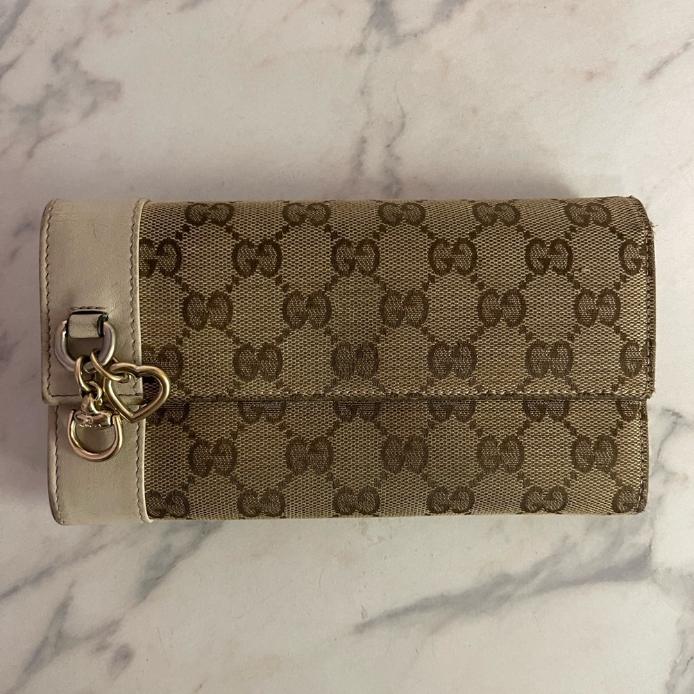 GUCCI LONG CANVAS LEATHER WALLET